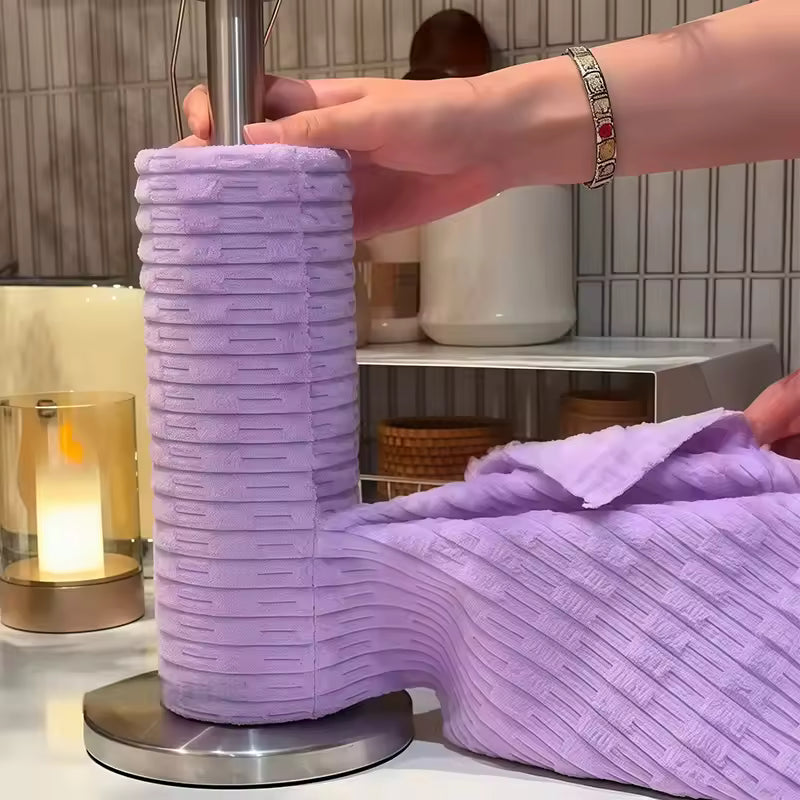 Kitchen cleaning lazy rag throwing hands tearing wet and dry dishcloth absorbing water.