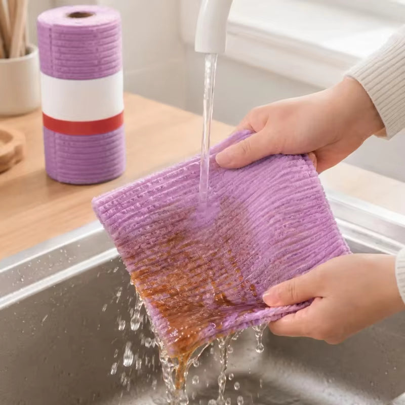 Kitchen cleaning lazy rag throwing hands tearing wet and dry dishcloth absorbing water.