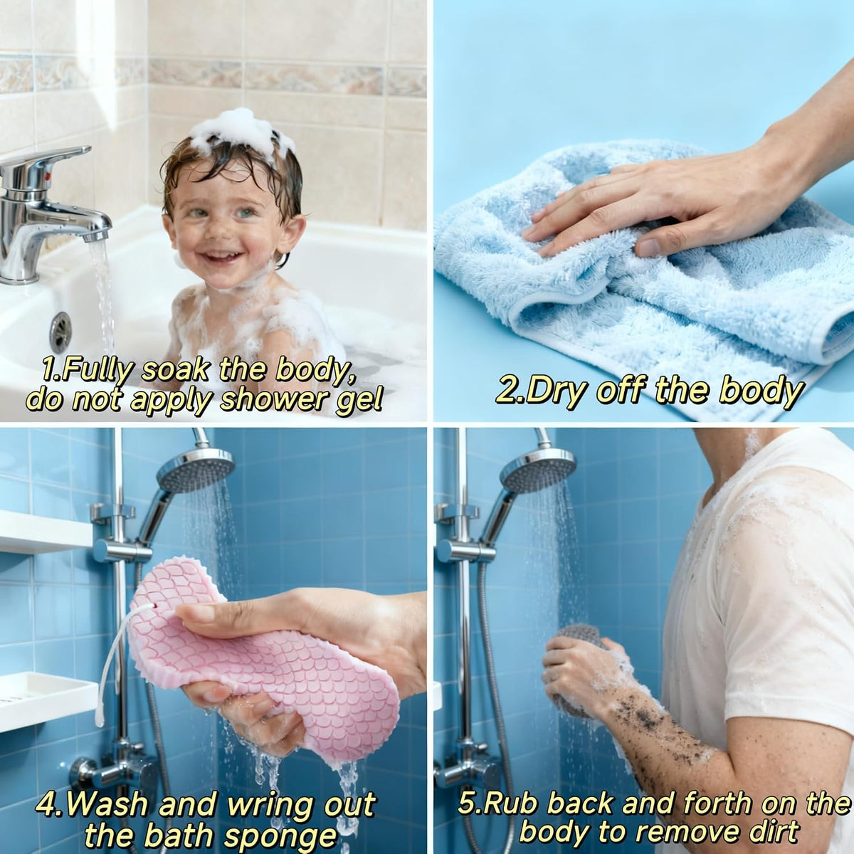 Fish scale bath sponge baby bath towel does not hurt the skin painless bath.