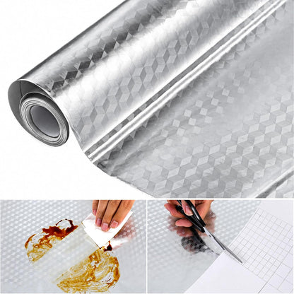 Adhesive Aluminum Foil Kitchen Wall Sticker Backsplash Oil Proof Silver